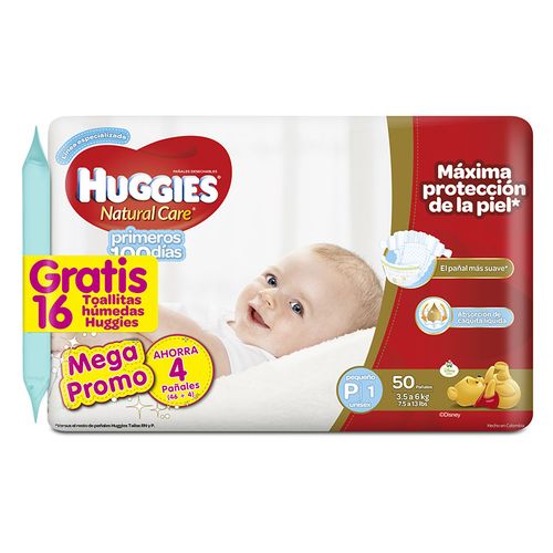 Pañal Huggies Natural Care Primeros 100 Dias Pequ 50 Unidades