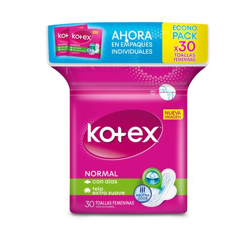Toallas Higienicas Kotex Fem Normal Tela 30 Unidades