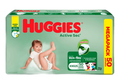 Pañal Huggies Active Sec Etapa 5 Xxg 50 Unidades