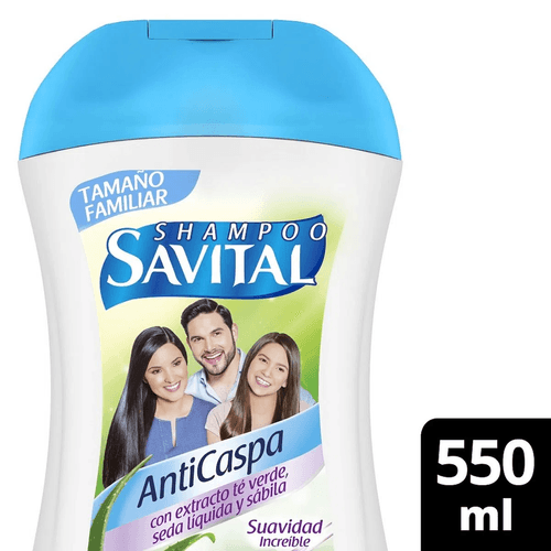 Shampoo Savital Anti Caspa Extracto De Te Verde Seda Liquida 550Ml