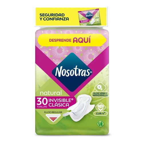 Toallas Nosotras Natural Invisible Clasica Tela 30 Unidades