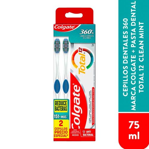 2 Cepillos De Dientes Colgate 360° Medio  Crema Dental Total 12 X 75Ml
