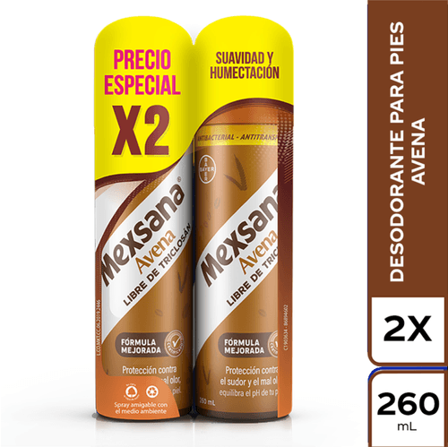 2 Desodorante Mexsana Pies Avena Spray 260 Ml Precio Especial