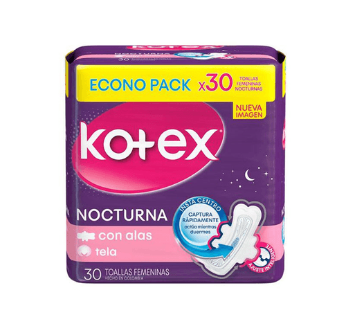 Toallas Kotex Nocturna Tela 30 Unidades