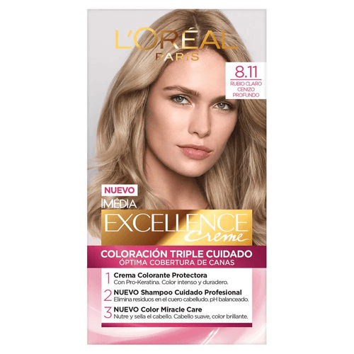 Tinte Excellence Creme Kit 8.11 Rubio Claro Cenizo Profundo