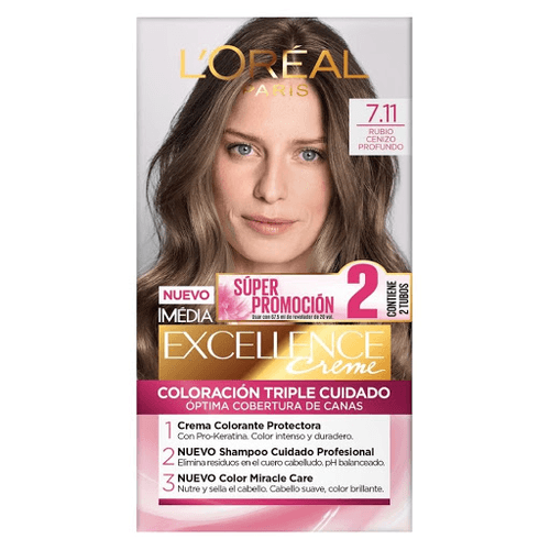 Tinte Excellence Creme Kit 7.11 Rubio Cenizo Profundo