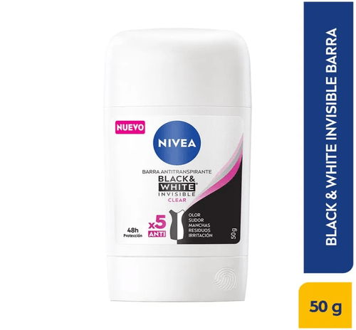 Desodorante Nivea Barra Invisible Black White Mujer 50Gr