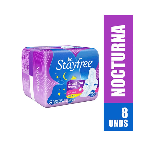 Toallas Higienicas Stayfree Alas Nocturna Ag.Nat 8 Uds