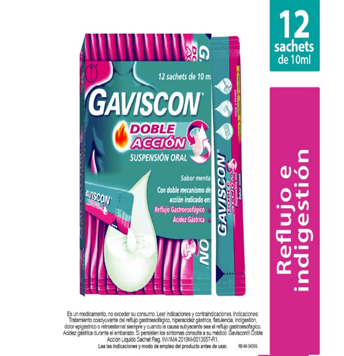 Gaviscon Doble Accion Suspension 10 Ml X 12 Unidades