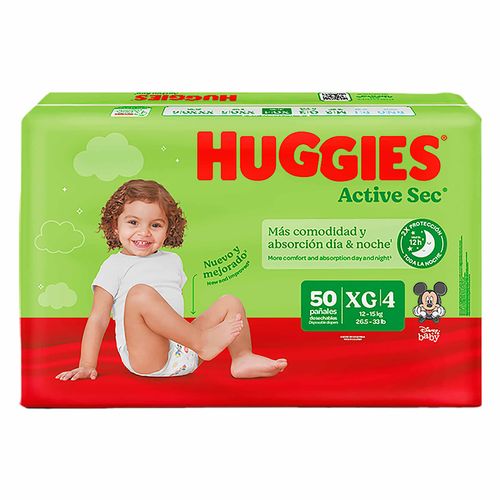 HUGGIES Active Sec Pañales Etapa 4 (XG) (50 Unidades)